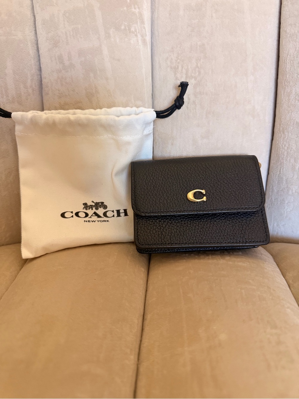 Coach Black Half Flap Leather Case with Chain